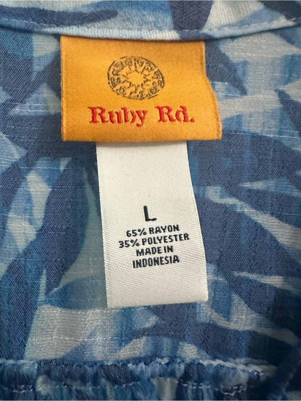 Ruby Rd. Blue Leaf-Print Button Front Shirt - Picture 2 of 6